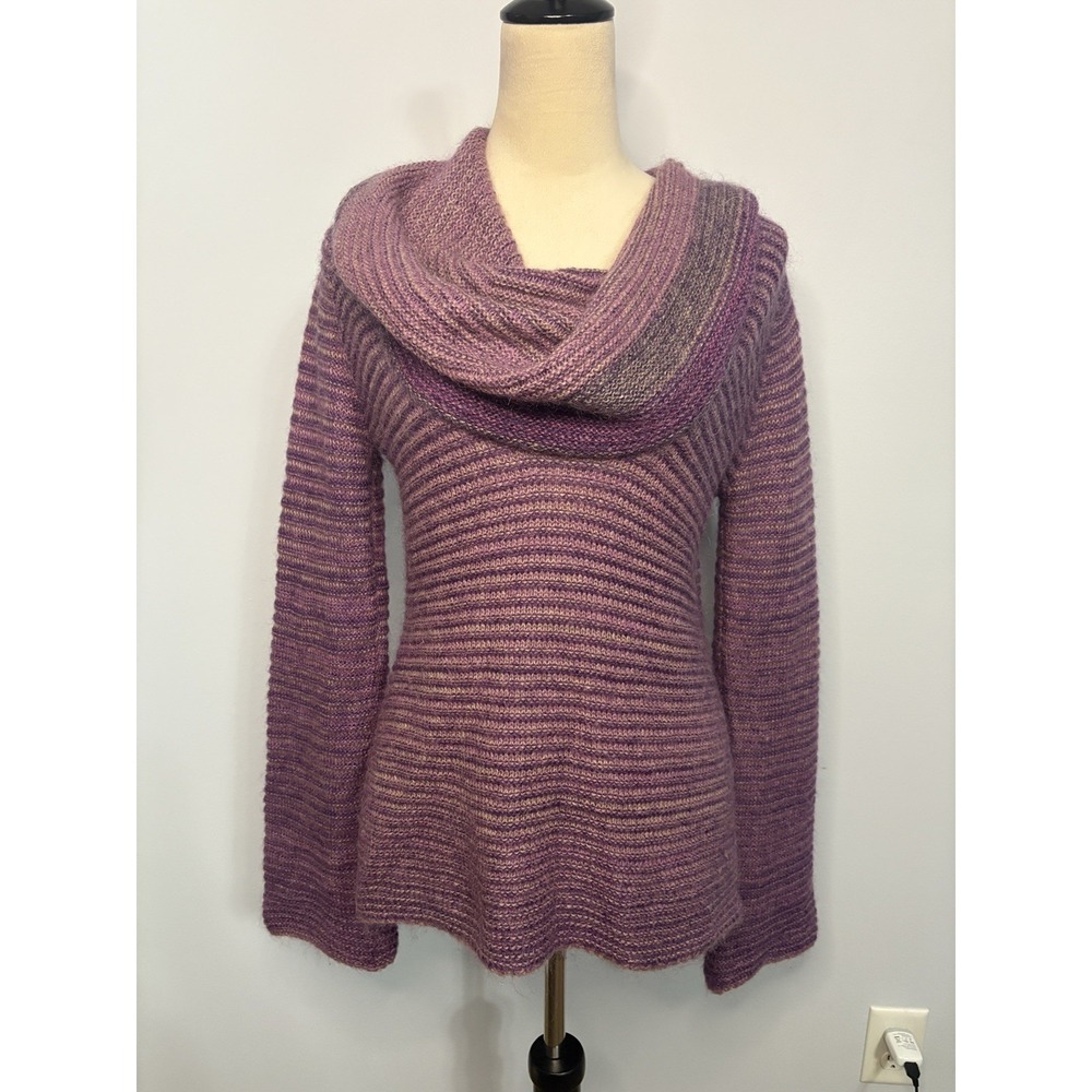 VTG Stile Benetton Purple Mohair Blend Rib Knit Cowl Neck Sweater Medium Y2K